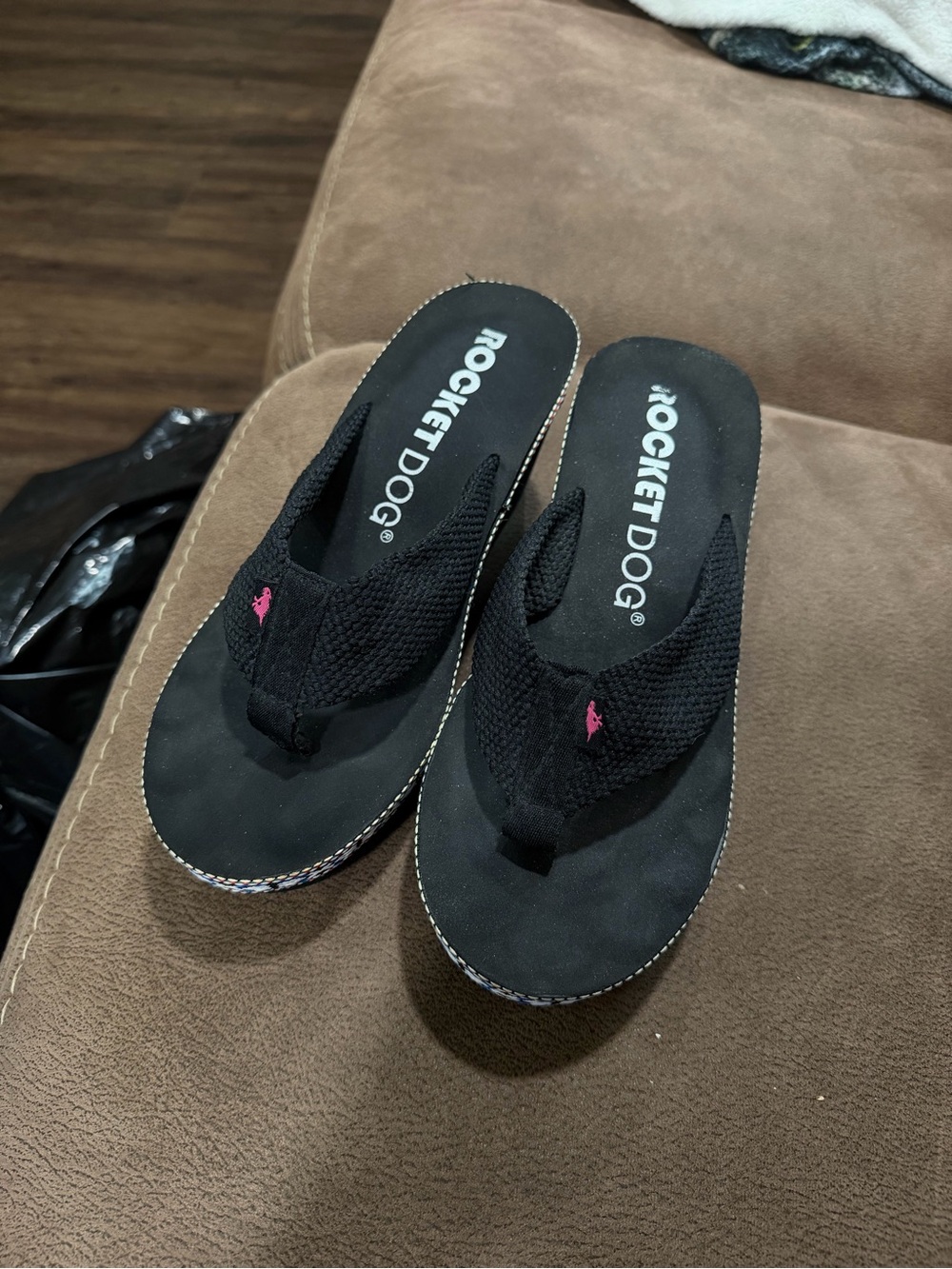 Rocket Dog Black Flip-Flop Sandals with Pink Accent